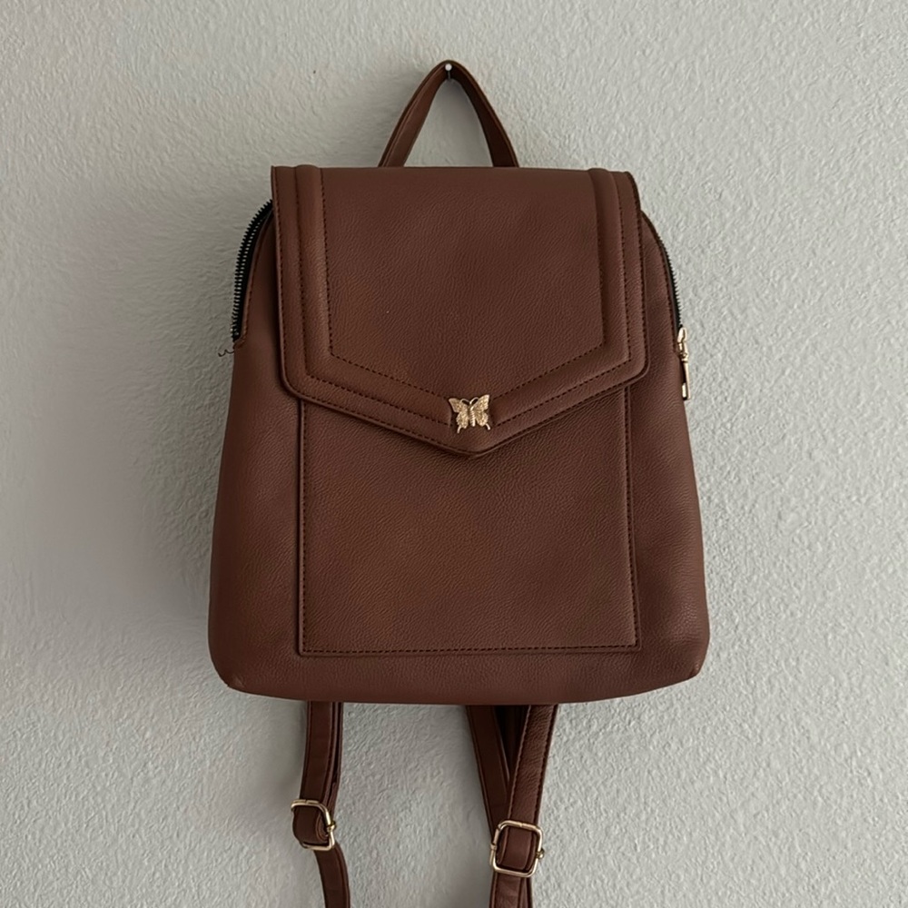 Brown leather backpack